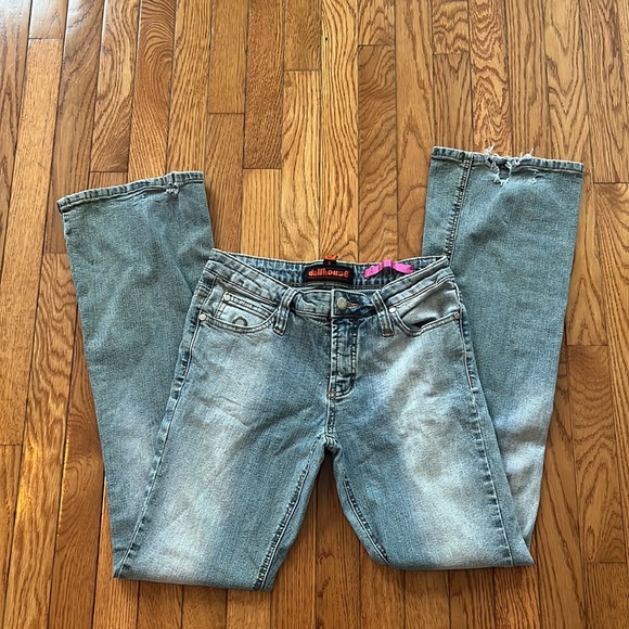 Y2K DollHouse Denim Jeans Flare Bootcut Distressed sz 9 28” Stretch mcbling - Picture 1 of 9